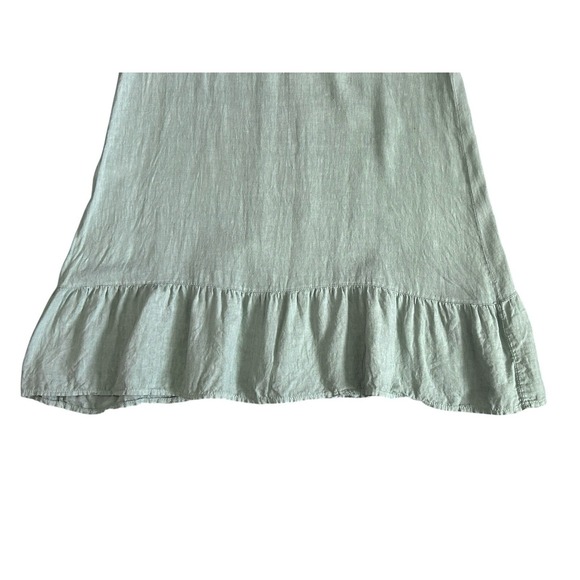 Terzo Millennio Shift Dress Large Linen Sage Green Sleeveless Lagenlook Ruffled - Picture 4 of 9